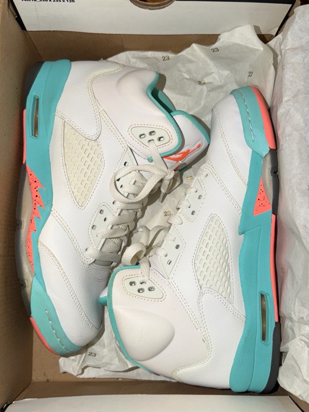 Jordan Women's White Sneakers with Turquoise and Coral Accents